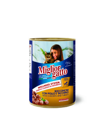MİGLİOR GATTO KEDİ TAVUK VE HİNDİ PARÇALI 405 GR
