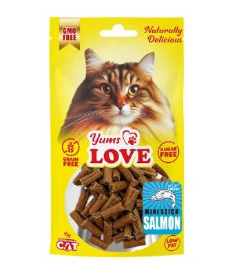 YUMS LOVE KEDİ ÖDÜLÜ MİNİ ÇUBUK SOMON BALIKLI 2 CM 50 GR